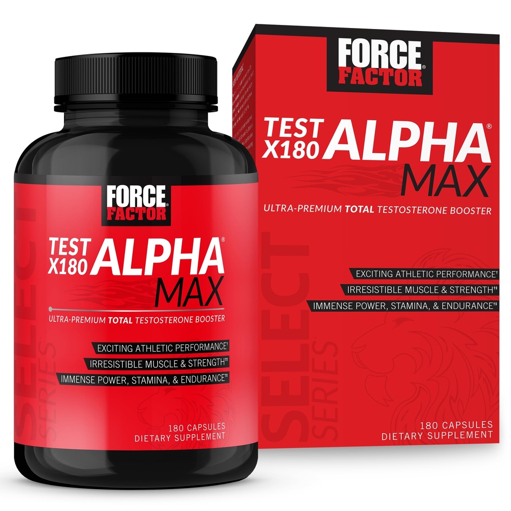 ForCE FacTOR Test X180 Alpha Max Total Testosterone dan Nitric Oxide Booster untuk Pria dengan Benih Fenugreek dan Tribulus untuk meningkatkan Aliran Darah dan Menimbulkan Performance Atletik Pria, 180 Kapsul