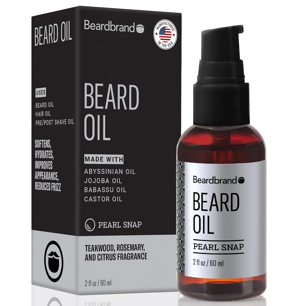 Beardbrand Oil for Men with Jojoba & Vitamin E - Softens Stubble, Conditions Skin & Promotes Beard Growth 124; Teakwood, Rosemary, & Citrus Scent 124; 2 fl oz