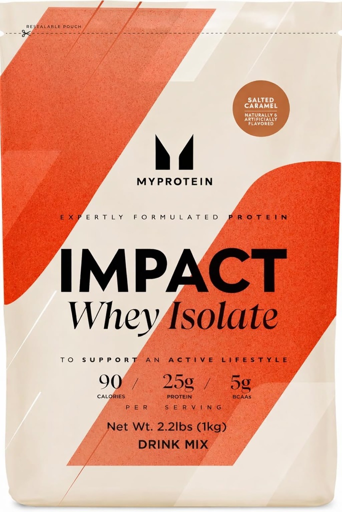 Myprotein Isolate Whey Protein, 2.2 Lbs (40 Lbs) Salted Caramel, 21g Protein & 6g BCAA Per Serving, Gluten- Free Shake for Muscle Strength & Recovery