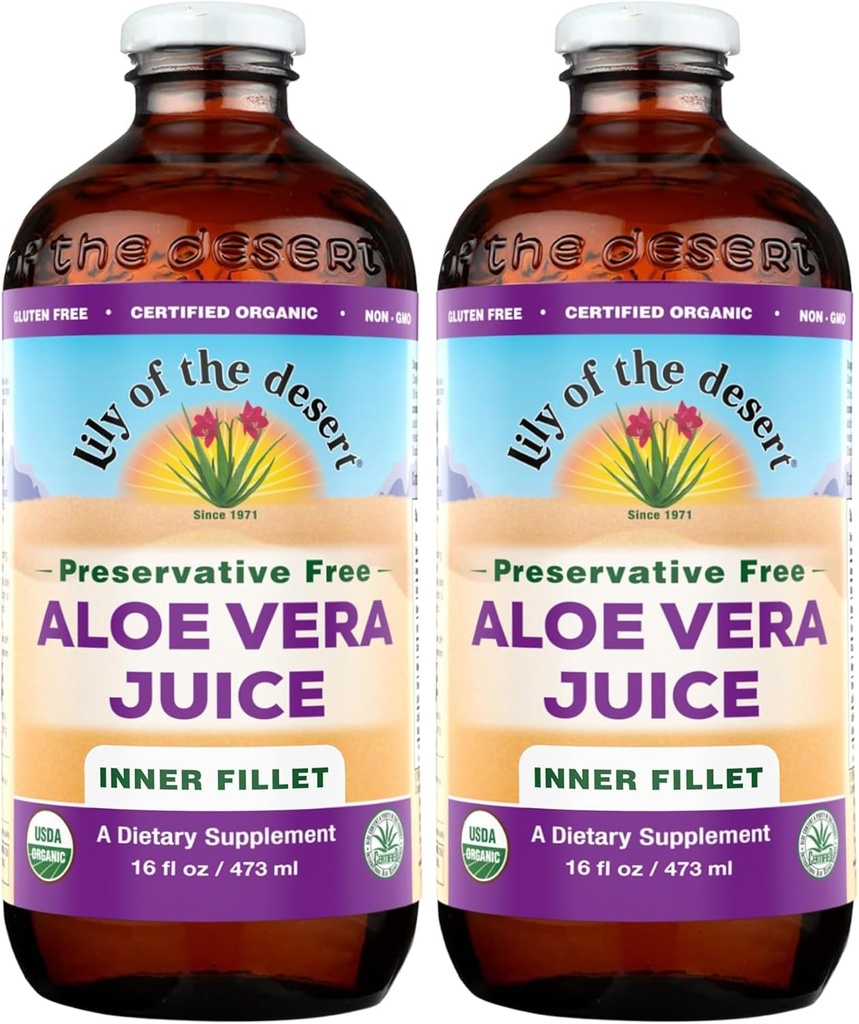 Lily of The Desert Organic Aloe Vera Juice, Inner Fillet, 16 Fluid Ounce (Paket 2)