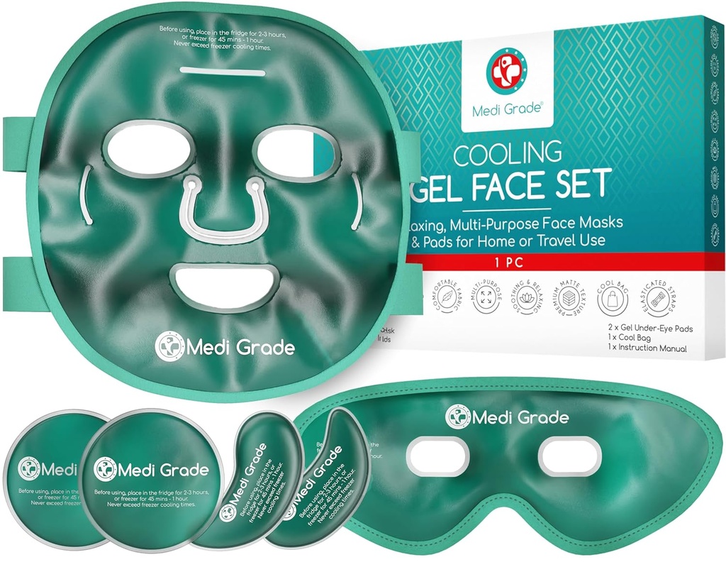 Medi Grade Cooling Ice Face Mask and Cooling Eye Mask for Puffy Eyes & Migraine Relief