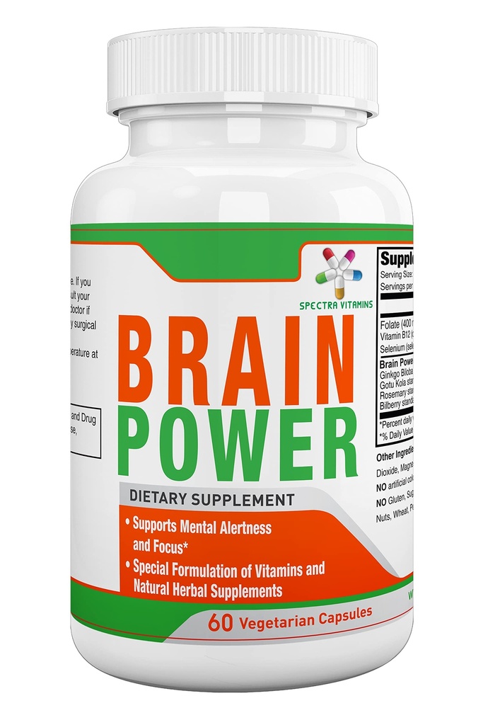 Spectra Vitamin Brain Power, Supports Focus, Nootropics, Improve Memory, Invieness for Men & Women, Ginkgo Biloba, Gotu Kola, 60 Kapsul,