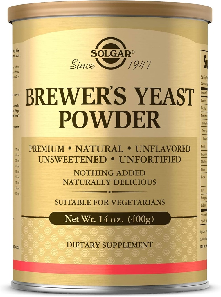 Solgar Brewer 's Yeast Powder, 14 oz - Rich Source of Acids, B-Complex Vitamin, Minemins, & Protein - Natural, Unflamited, Unsweared - Dairy Free, Vegetarian