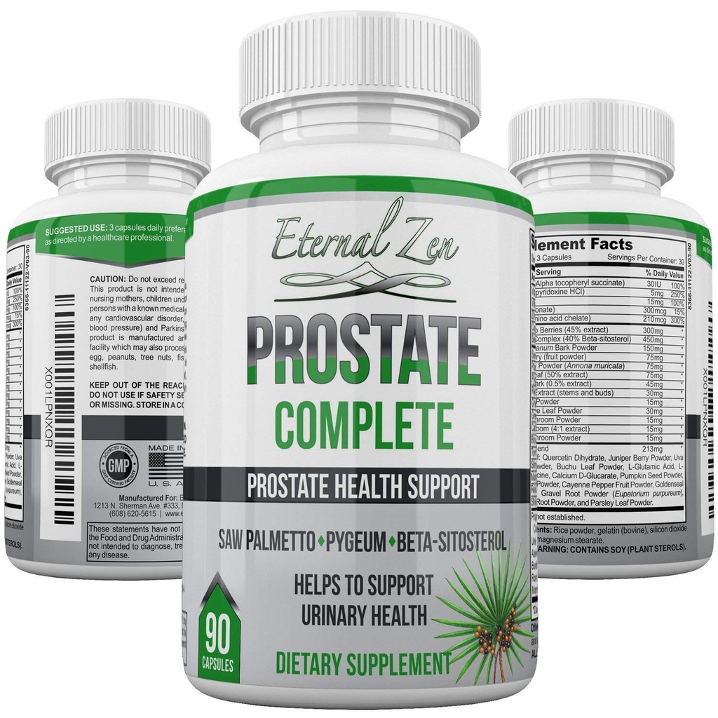 Prostate Complete Herbal Health Support for Men, Saw Palmetto Stinging Nettle Pygeum Beta- sitosterol Reishi Shiitake, 90 Count Capsule