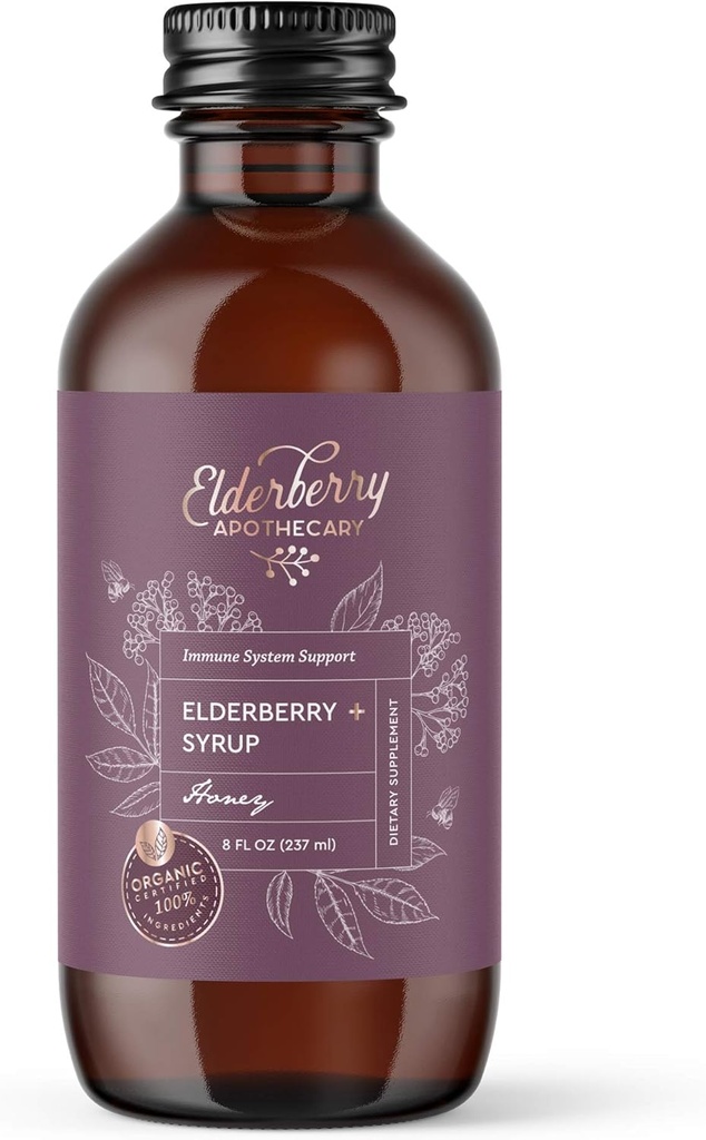 Elderberry Syrup - Tasty, Murni Sambucus Liquid Ekstrate - Segar & Organic Arries, Ginger Root, Cinnamon, Echinacea - Supports Ilegal, Natural Antioksidant - 8oz