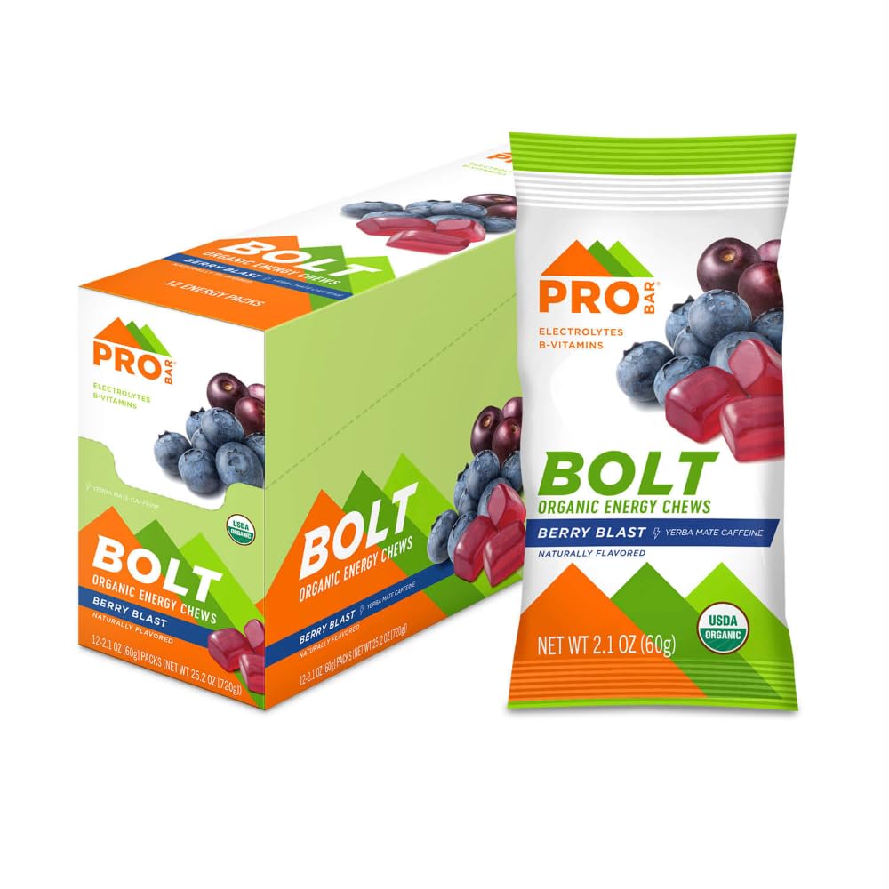 PROBAR - Bolt Organic Energy Chews, Berry Blast, Non- GMO, Gluten- Free, USDA Bersertifikat Organik, sehat, Energi Alam, Gumi Bahan Bakar Cepat dengan Vitamin B & C (12 Count)