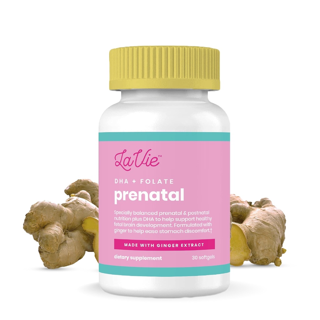 LaVie Prenatal Vitamin with Ginger, DHA, Folic Acid, & Iron - Pregnancy Must Haves for Baby Brain & Body Development - Non-GMO, Gluten- Free Prenatals for Women (1 Month Supply)