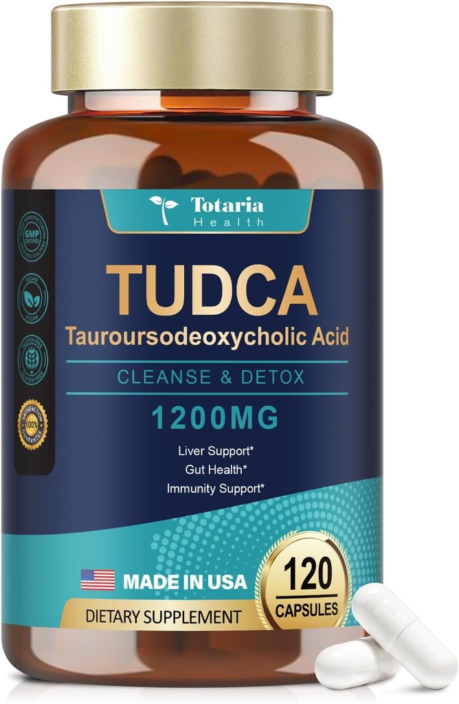 Totaria TudCA Salts Salts Liver Suplemen 1200mg, 120 Kapsul, 1 Paket-Liver Dukungan, Kesehatan Hati, Suplemen kandung empedu, Gluten Bebas