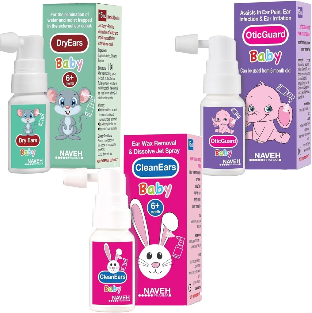NAVEH PHARMA All Baby Products (Dry Ears Baby, Otic Guard Baby, Clean Ears Baby) 3 X 0.5 Fl Oz ENT LINE