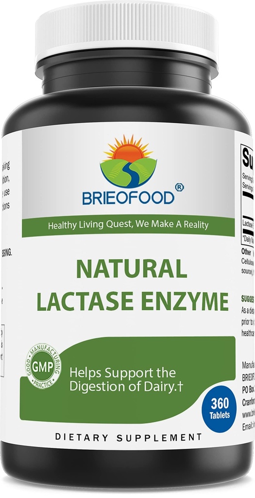 Brieofood Lactase Enzyme Pil - 3000 FCC ALU - 360 Tablet - 360 Servings - Non-GMO, Gluten Free