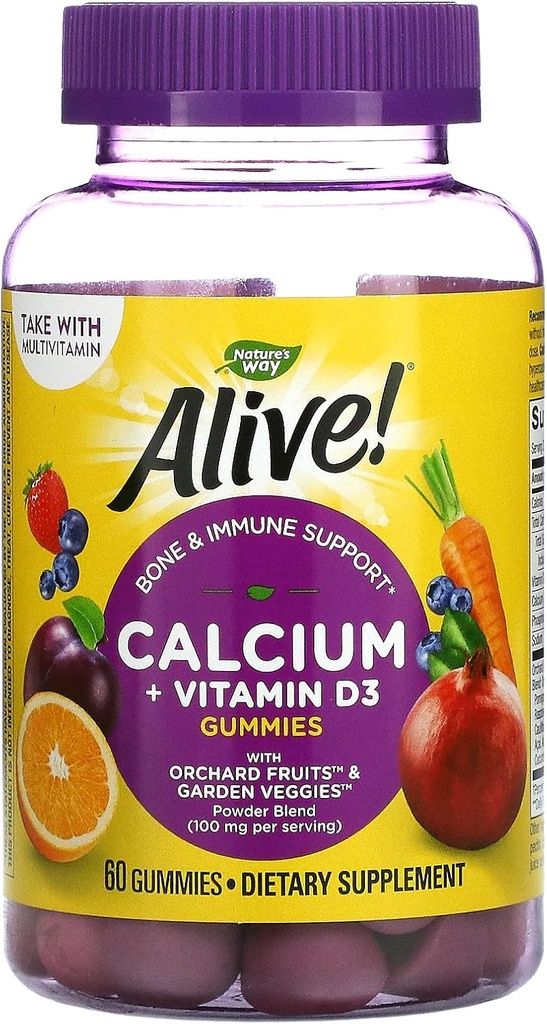 NATURES WAY Alive! Kalsium Ditambah Gumi D, 100 mg, 60 CT