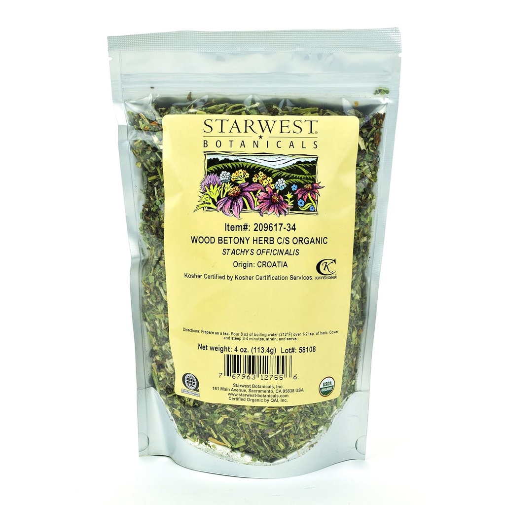 Starwest Botanicals Organic Wood Betony Herb C / S, 4 Ounces