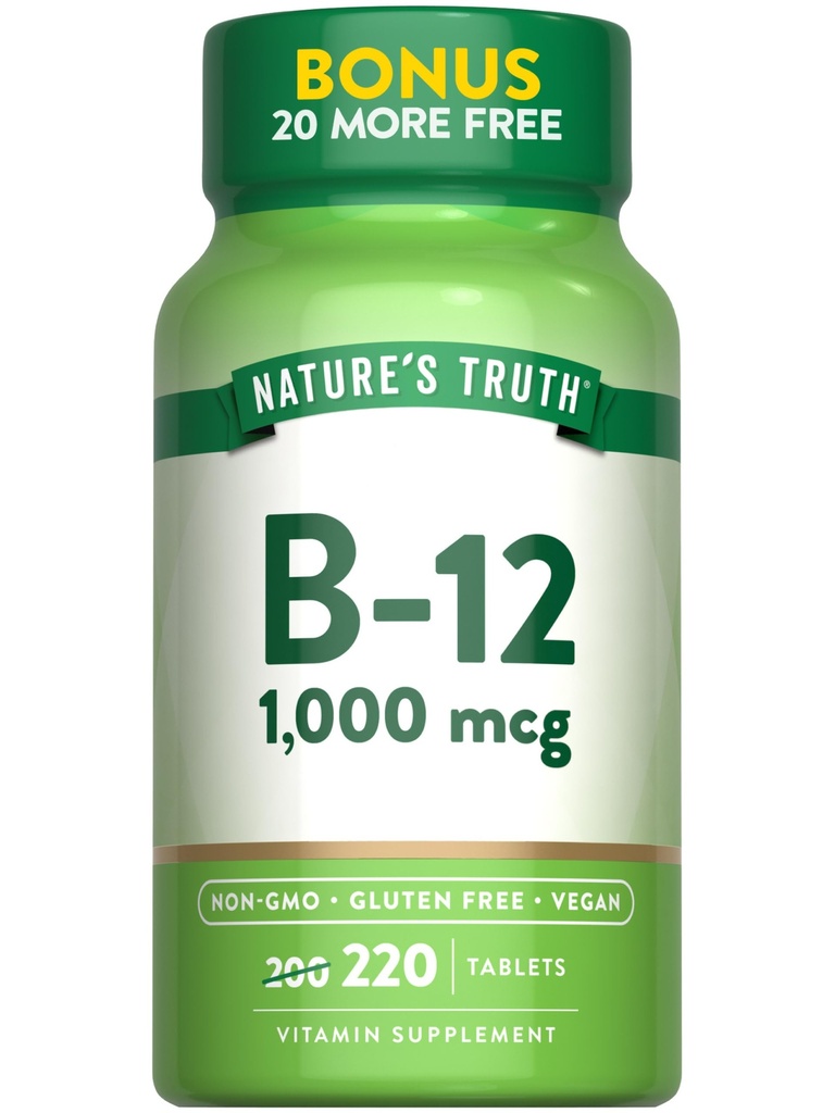 Nature 's Truth Vitamin B12 Tablet 126; 1000 mcg 124; 220 Count 124; Vegan, Non-GMO & Gluten Free Supplemen