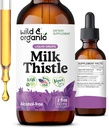 Wild & Organic Milk Thistle Extract Drops - Liver Cleanse - Milk Thistle Liver Detox Taincture - Silymarin Sulybum Marianum Seeds - Vegan, Sugar & Alcohol- Free - 2 fl oz