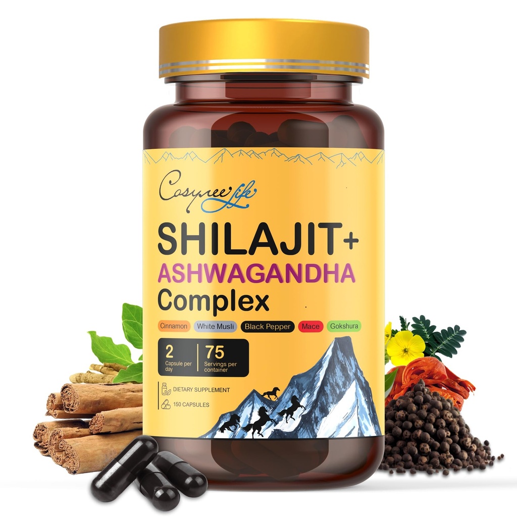 Himalaya Shilajit - Kompleks dengan Ashwagandha, Mace, Gokshura, Cinnamon & Piperine 124; Energi, Vitalitas & 85 + Telusuri Mineral, Shilajit for Men, Shilajit for Women, Regular Dose - 150 Capsules