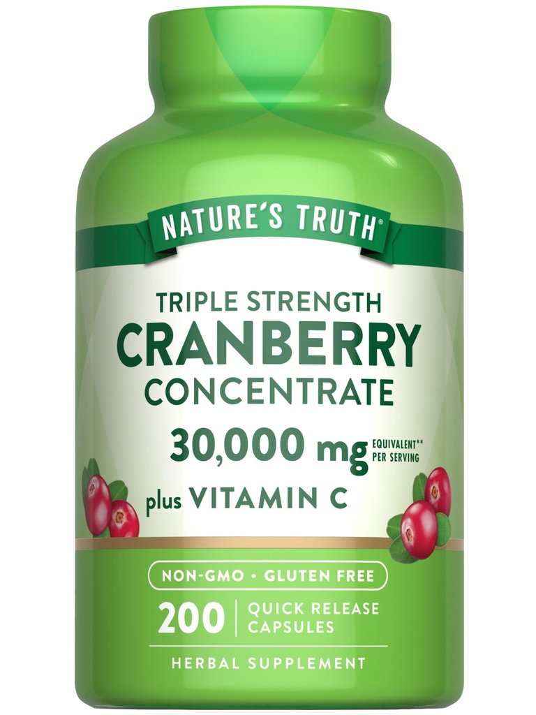 Nature 's Truth Cranberry Concentrate pills 124; Plus Vitamin C 124; 30,000mg 124; 200 Quick Rilis Kapsules 126; Non-GMO & Gluten Free Suplemen
