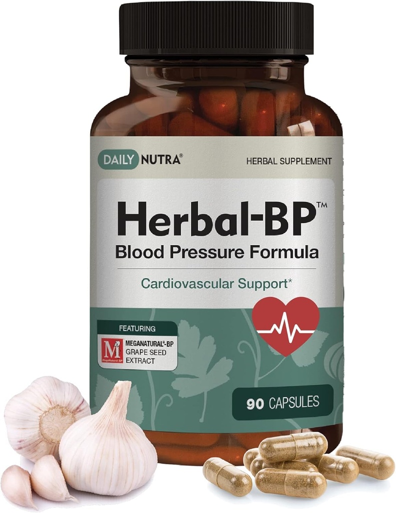 Herbal- BP Supplemen Tekanan Darah Alam - Mendukung Kesehatan Sirkulasi 124; Menampilkan Ekstrak Benih Grape, Bawang Putih, Hawthorn, Olive Leaf & Ashwagandha untuk Long- Term Dukungan (3-Pack)