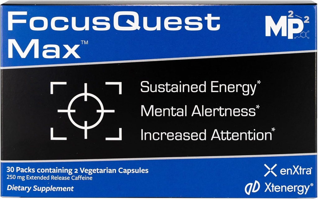 FOCUSQuest Max Focus Supplement dengan Extended Lease Caffeine dan L-Theanine, Nootropic Suplemen Energi dan Produktivitas - Vegan, Gluten- Bebas untuk Profesionals, Siswa, Ibu Sibuk dan Kebugaran