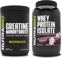 NutraBio Creatine Monohydrate, Unfeatored, 500g dan Whey Protein Isolate, Chocolate Dipped Macaroon, Suplemen Bundle - Energi Otot Lean, Pertumbuhan Otot, Pemulihan, dan Kekuatan