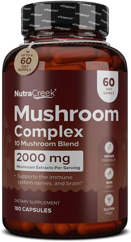 Kompleks Jamur 124; Jamur Cordyceps, Reishi, Shiitake, Maitake dan Lions Mane Suplemen. Tambahan 10-Jamur untuk Mendukung Pikiran dan Tubuh Anda 124; 180 Mushroom Kapsul