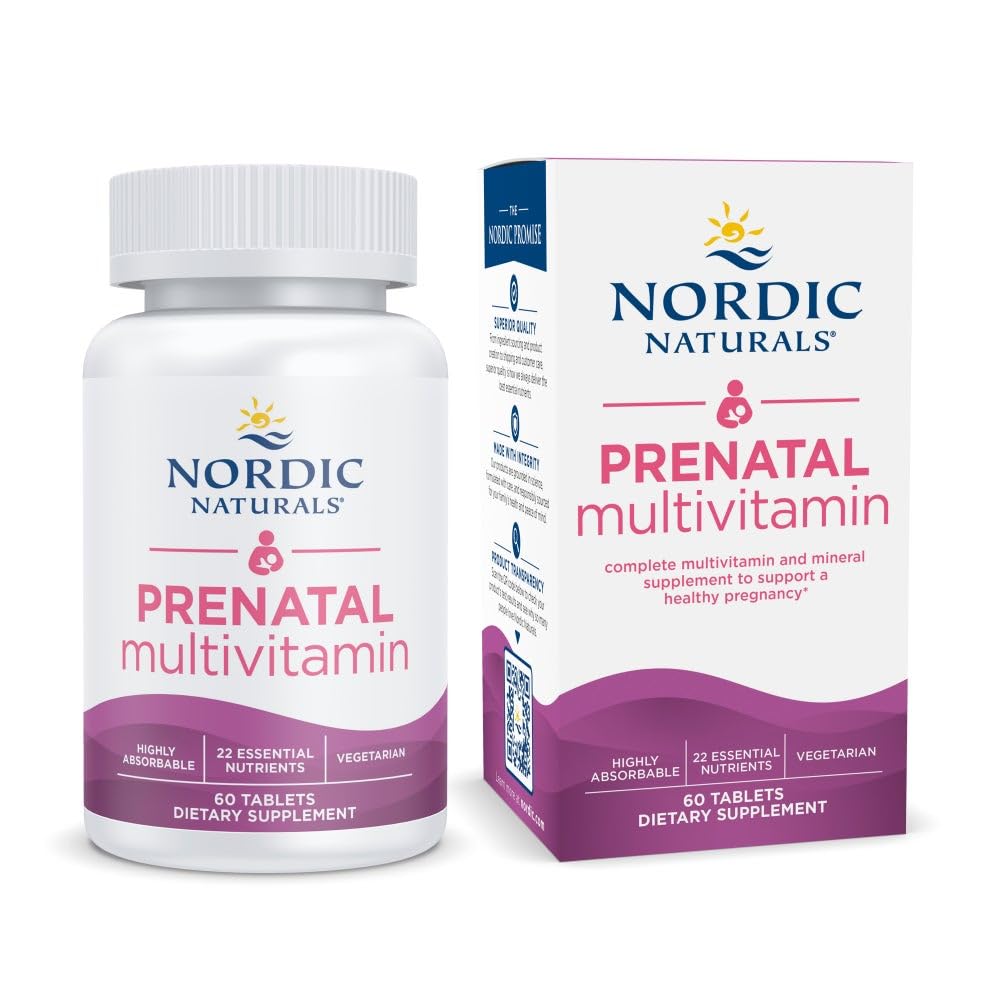 Nordic Averal Prenatal Multivitamin for Women - Daily Vegetarian Prenatal Vitamin - 22 Esculity Nutrients, termasuk B6, Folate, dan Besi - 60 Tablet - 30 Hamba
