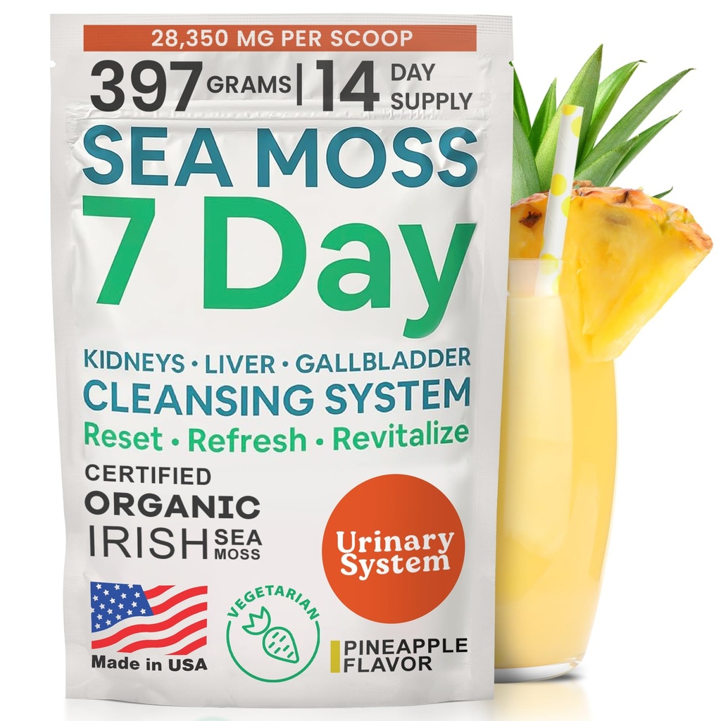 Atlantic Moss 7 Day Detox Liver, Gallbrew & Kidney Cleanse - Dukung dengan Dandellion Root, Milk Thistle, Burdock Root, Red Clover, Chanca Piedra - Pineles Flavor Drince (14 oz)