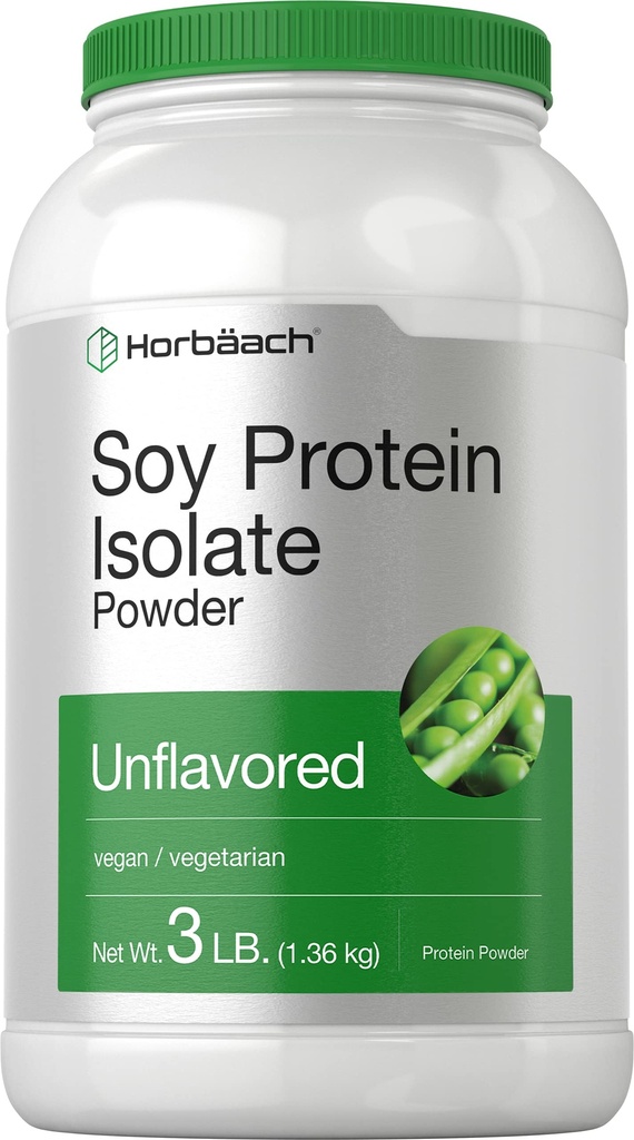 Horbaach Soy Protein isolor powder 124; 3 lb 124; Unflashored 124; untuk Perempuan dan Pria 124; Vegetarian, Vegan, Non-GMO, dan Gluten Bebas