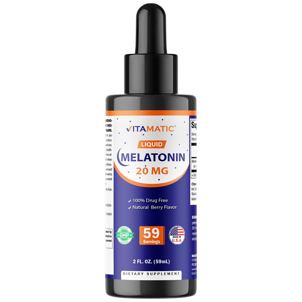 Vitamin Melonatin 20mg Liquid Drops - 2 Fluid Ounce (59ml) - Natural Berry Flavor - untuk Dewasa - Non-GMO - Vegetarian Supplemen