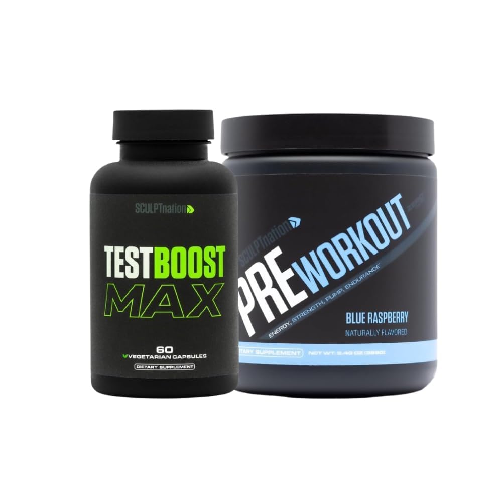 Skulpt Nation by V Shred Test Boost Max and Pre Workout Blue Raspberry Powder Bundle
