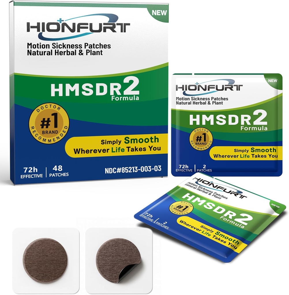HMSDR2 48ct Motion Sickness Patch - Sea Sickness Patch for Cruise, Car, Airplane - Non-Drowsy, 72H Lasting
