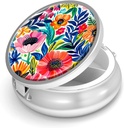 Pill Box-3 Comment Small Pill Case for Purse & Pocket Mini Metal Pill Travel Pill Container to Hold Suplemen Vitamins BPA- Free (Garden Flower)