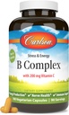 Carlson - B Kompleks Balanced B Vitamin with Vitamin C - Stress, Energy & Imune Vitamin B Complex for Women & Men - 180 Vegetarian Capsules