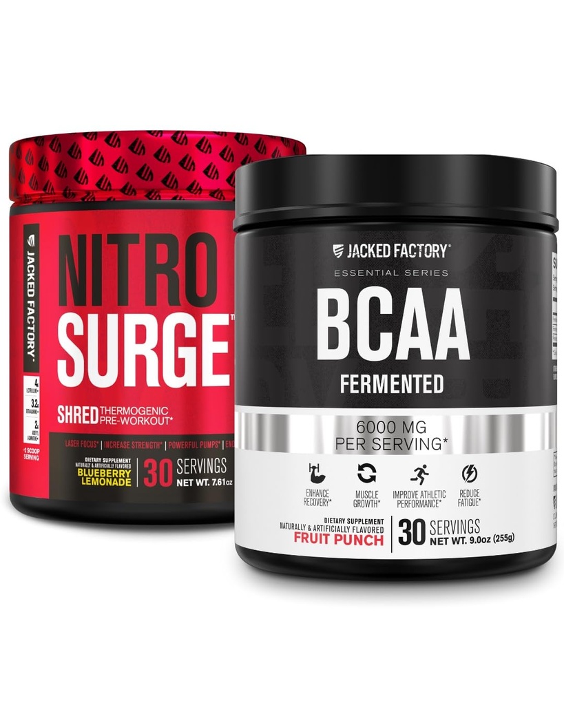 Jacked Factory Nitrospush Shred Thermogenic Pre- Workout di Blueberry Lemonade & BCAA dalam Fruit for Body Punch Reposisi, Pembangunan Otot dan Pemulihan