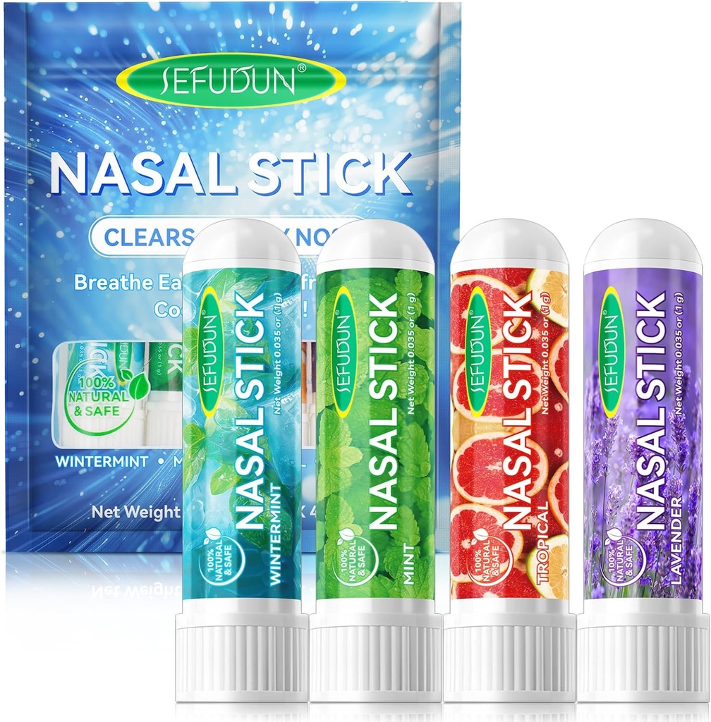 4PCS Nasal Stick, Nasal Inhaler Stick, Inhaler Nasal Stick for Sinus Relief & Vertigo Relief, Aromatherapy Inhaler Malang Dibuat dengan Essile Oils + Menthol (Mint, Wintermint, Tropical, Lavender)