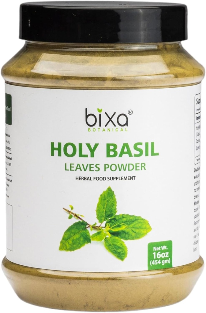 Tulsi Leaves Powder (Holy Basil Leaf, Ocimum Sanctums) Dukung Imunity, Heally Breathing, Oral Care, Dapat diambil dengan Tea 124; Premium Quality Diet Natural Supplemen - 454g / 16 Oz 124; Paket 1
