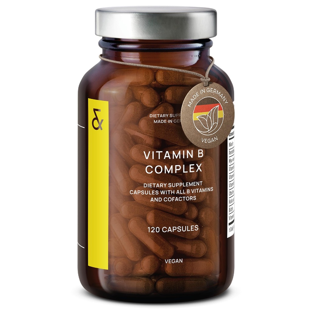 CLAV Vitamin B Kompleks - 120 Capsules - Semua 8 B Vitamin dengan Co- Factors Myo- Inositol & Choline - Pendukung Energi Metabolisme - Vegan - Dibuat di Jerman