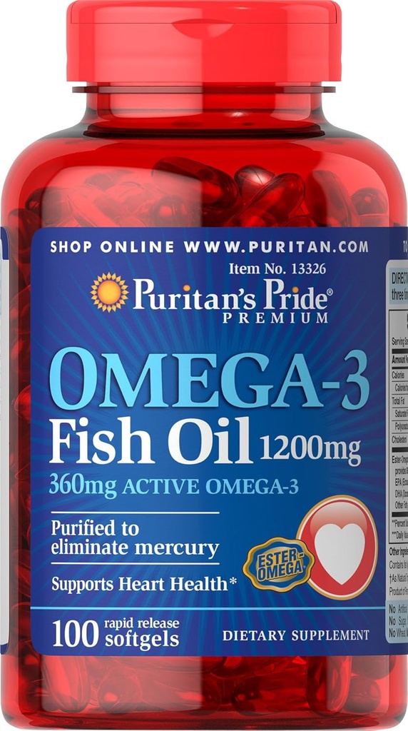 Puritan 's Pride Omega-3 Fish Oil 1200 mg (360 mg Aktif Omega-3) - 100 Softgels