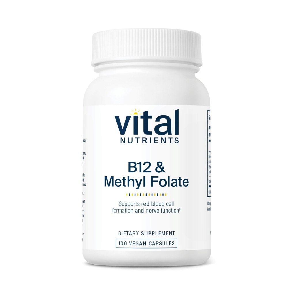 Visi Nutrients Vitamin B12 & Metyl Folate 124; Vegan Methylated Folate & B12 Suplemen 124; 5- MTHF Plus B12 Menyediakan Sistem Gugup & Metabolisme & Metabolisme & Gluten, Dairy, Soy Free 124; 100 Capsules