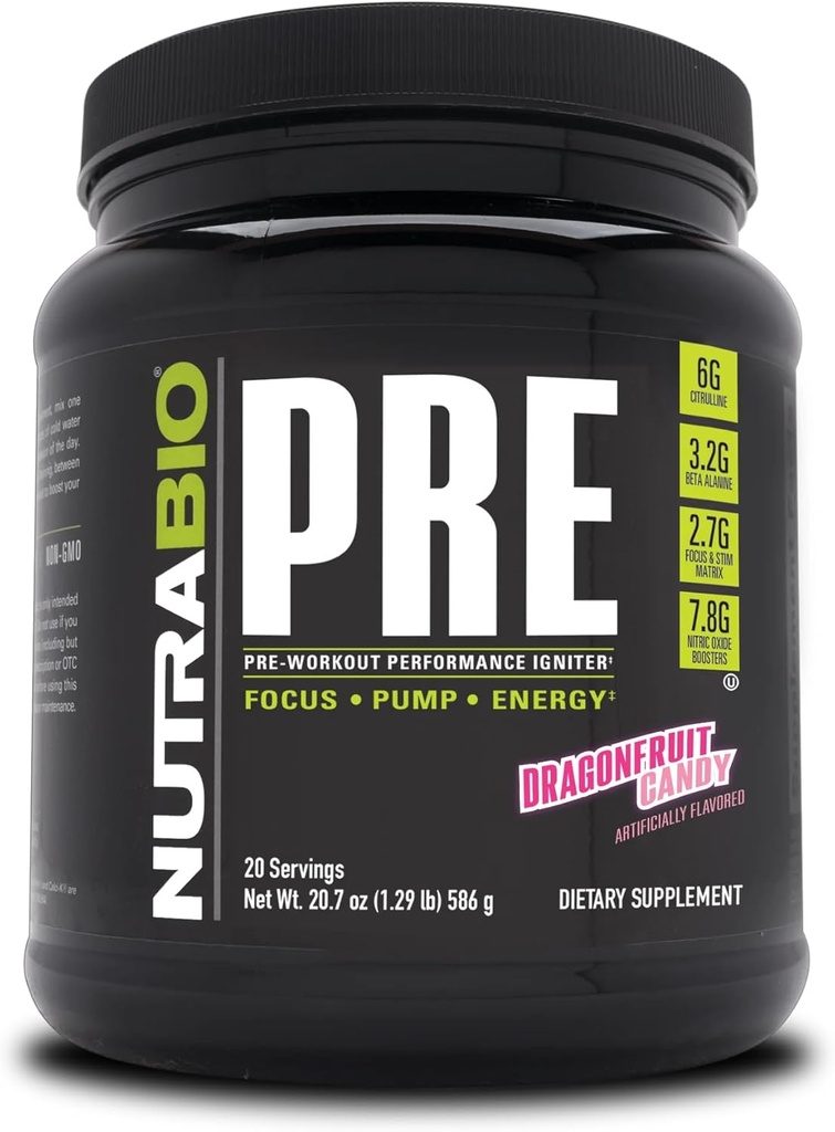 NutraBio Pre Workout Powder - Old Formula - Substayed Energy, Mental Focus, Endurance - Beta Alanine, Creatine, Caffeine, Electrolytes - 20 Servings