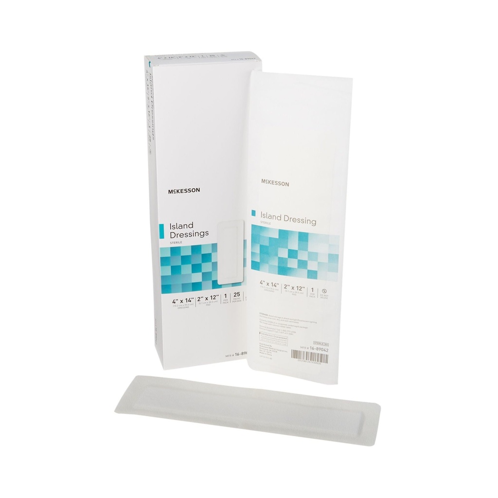 McKesson Island Dressings, Sterile, White, Pad, 4 x 14 in, 2 x 12 in, 25 ct | Dimension
