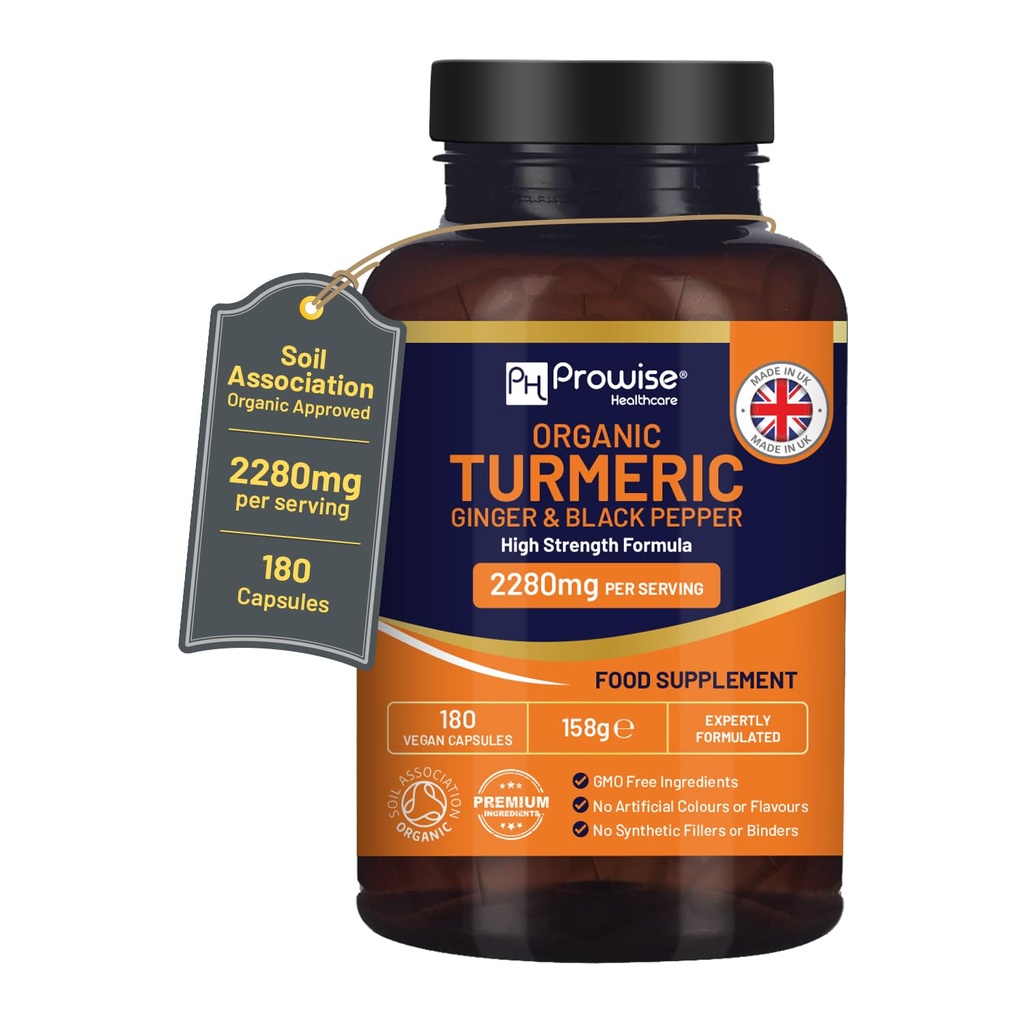 Turmeric 2280mg (Kekuatan Tinggi) dengan Black Pepper & Ginger - 180 Vegan Capsules dengan Curcumin Ingredien Aktif I UK Dibuat oleh Layanan Kesehatan Prowise