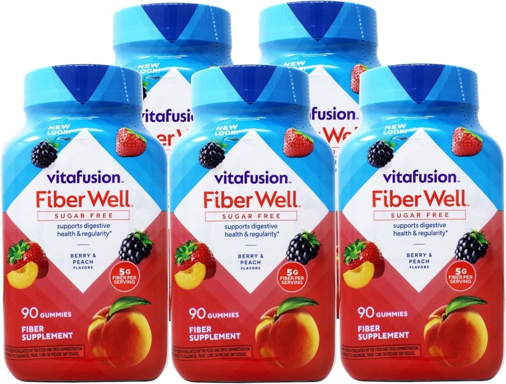 Vitafusion, Fiber Well Gummies, Fiber Supplement, Asported Flavors - 90 gummi, Paket 5