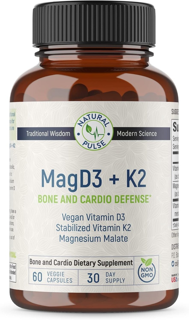 Magnesium Malate + Vegan D3 + Stabilized Vitamin K2, Suplemen Dukungan Lengkap untuk Energi Sel, Kardiovaskular, Imune dan Kesehatan Metabolik & Kekuatan Tulang, 90 Veggie Caps