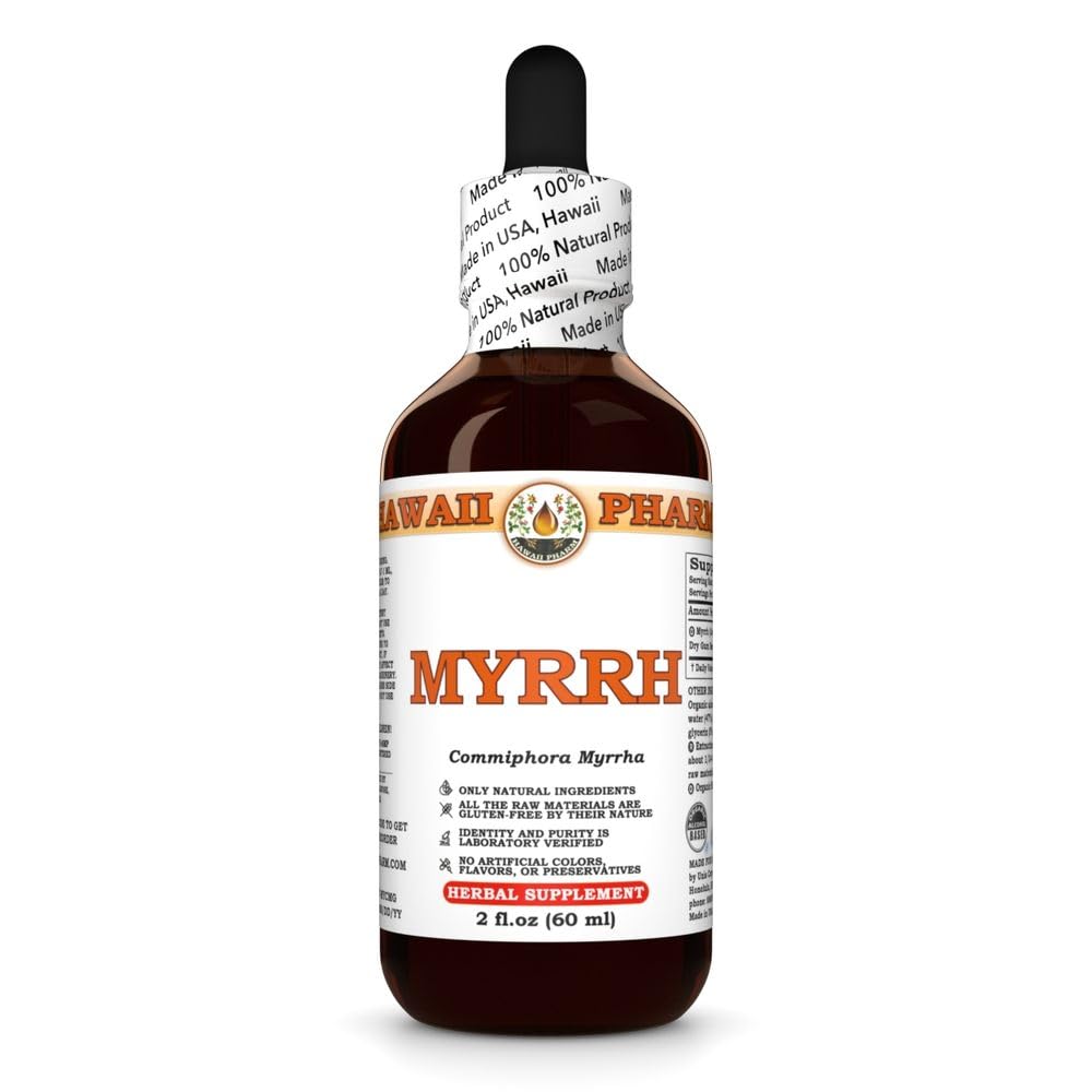 Ekstrak Cairan Myrrh, Organik Myrrh (Commiphora mur) Persediaan Herbal, Hawaii Pharm, Dibuat di Amerika Serikat, 2 fl.oz