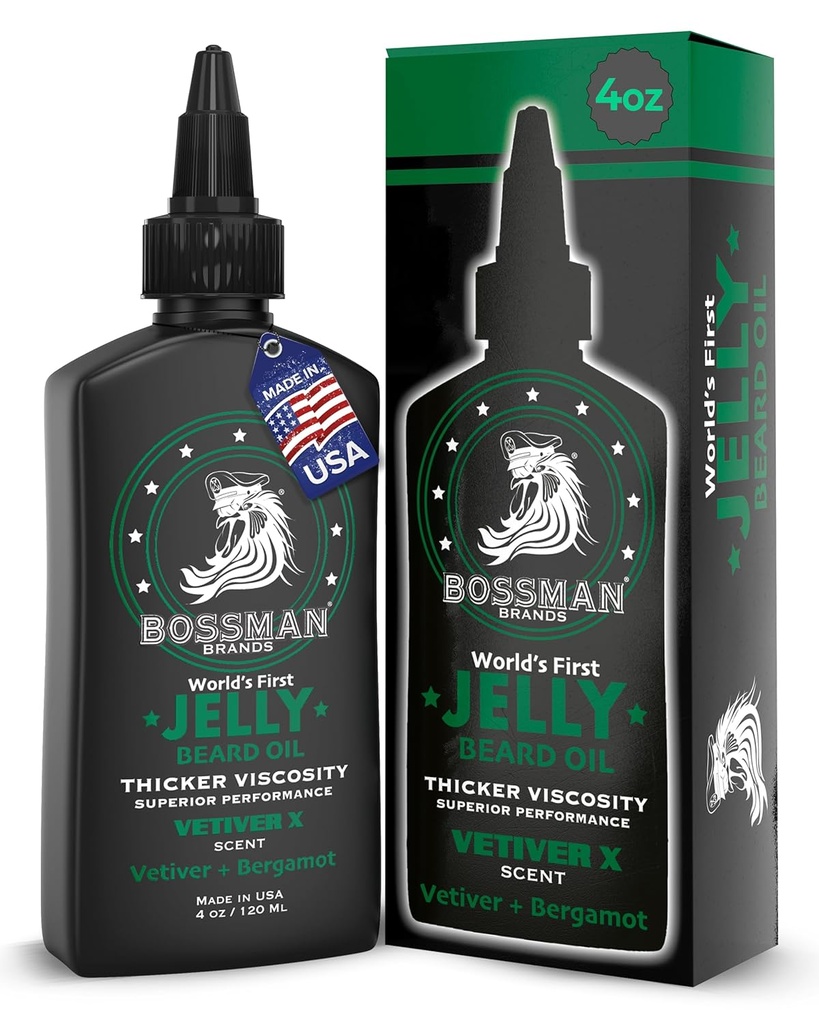 Bossman Jelly Beard Oil for Men (4 oz, Vetiver X Scent) - Softens, Moisturizes & Conditions with Natural Ingreations