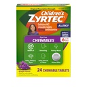 Zyrtec Children 's Dye- Free Chewables for 24 Hour Alergy Allergy Relief, 10 mg Cetirizine Hydrochloride Antihistamine Tablet, Anak-anak Allergy Medicine Relieves Sneezing & Itchy Throat, Grape, 24