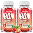 Iron Gummies for Women, Men & Kids, Sugar Free Iron Suplement with Calcium, Zinc, Folate & Vitamin B12, C, B6 - for Blood Building & Energy Support, Anemia, Strawberry, 120 Count