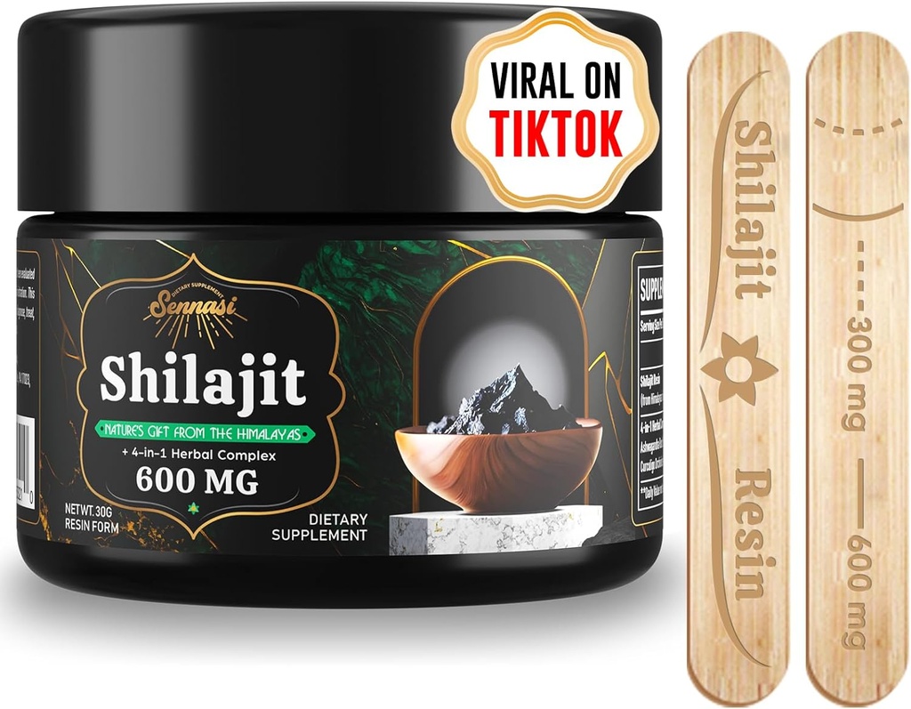 Sennasi 600 MG Shilajit Resin - Shilajit Suplemen dengan Fulvic Acid & 85 + Trace Minemency for Energy, Iman, Brain Power, 30 Grams