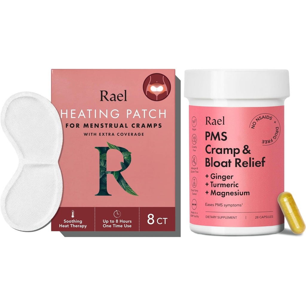 Rael Bundle - PMS Tambahan untuk Perempuan (28 Kapsul) & Herbal Heating Patches (Besar, 8 Cacah)