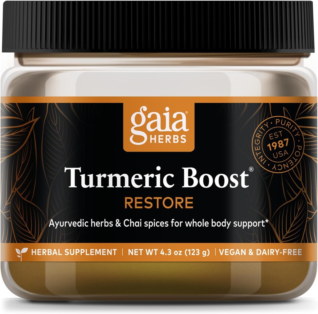Gaia Herbs Turmeric Boost Restore - Turmeric Drink Mix Mendukung Respon Kesehatan untuk Pemutih dalam Dewasa - dengan Turmeric Curcumin, Black Pepper, Holy Basil & Ginger